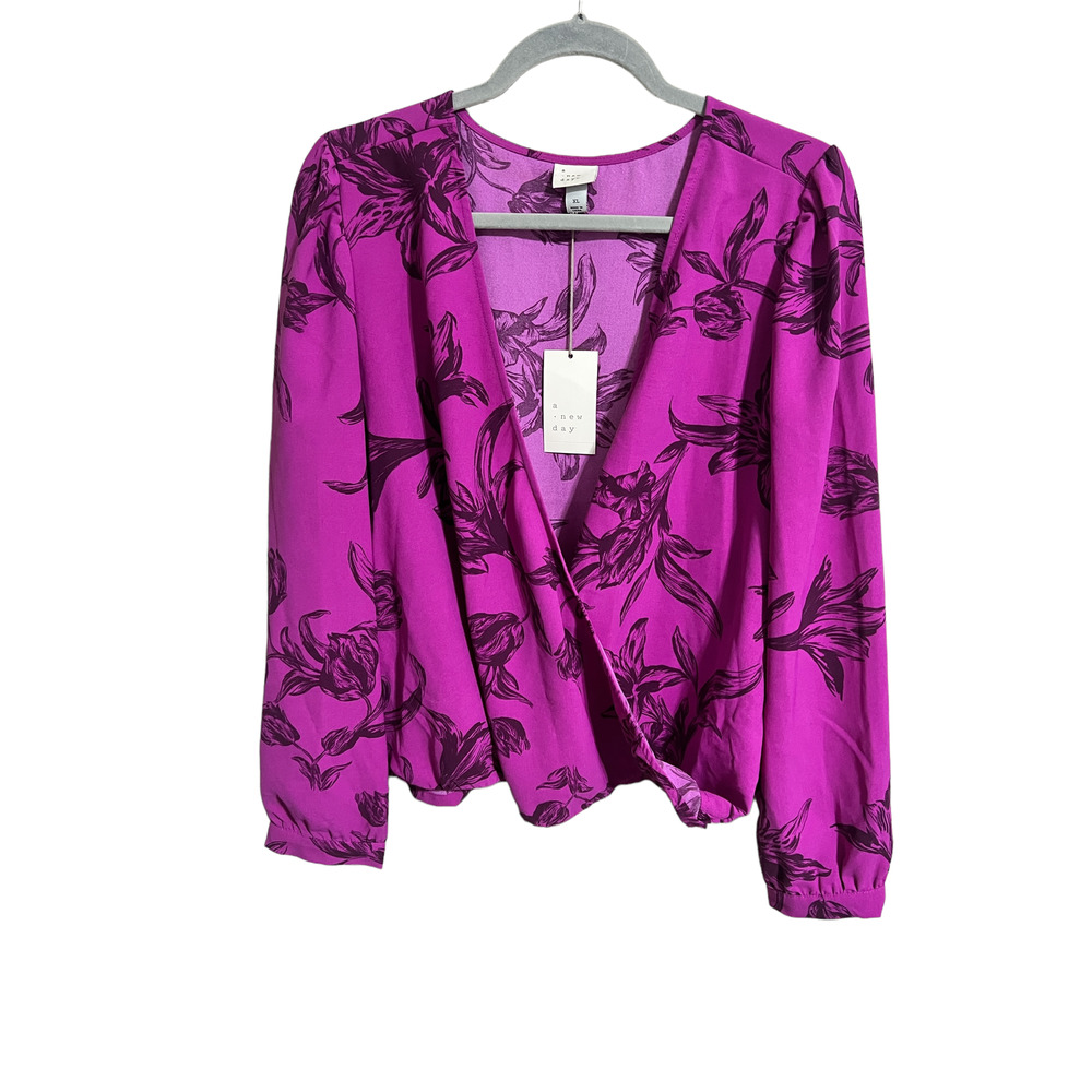 Purple Floral Wrap Blouse XL